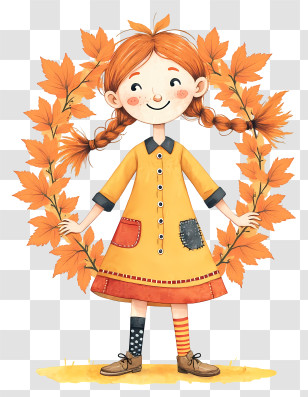 Cartoon Girl Celebrating Autumn - Girl With Autumn Leaf Wreath Transparent PNG