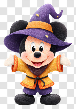 Mickey Mouse In Witch Outfit - Cute Mouse Wizard In Purple Hat Transparent PNG