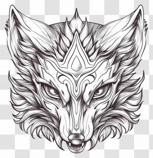 Fox Tattoo - Artistic Wolf Head Transparent PNG