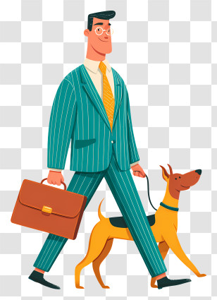 Take Your Dog To Work Day - Man Walking Dog In Striped Suit Transparent PNG