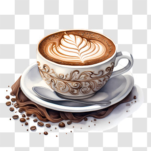 Cappuccino Day - Elegant Coffee Cup With Latte Art Transparent PNG