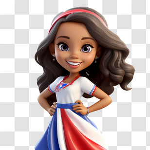 Costa Rica Independence Day - Smiling Animated Girl In Colorful Dress Transparent PNG