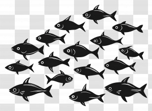 Group Of Fish - Silhouette Of A School Of Fish Transparent PNG
