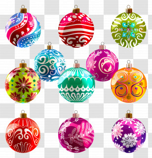 Christmas Colorful Balls - Colorful Christmas Ornaments With Patterns Transparent PNG