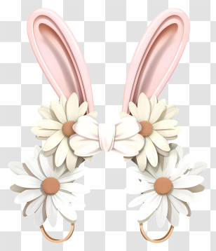 Bunny Ears With Daisy Flower - Floral Bunny Ears Headband For Easter Transparent PNG