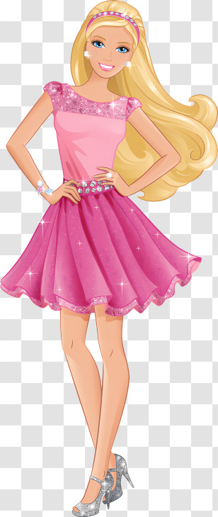 Woman - Blonde Doll In Pink Glitter Dress Illustration Transparent PNG