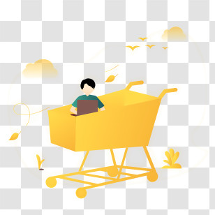 Shopping Cart - Person In Yellow Shopping Cart With Laptop Transparent PNG