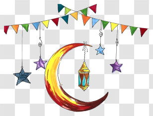 Crescent Moon - Crescent Moon And Stars With Lantern Transparent PNG