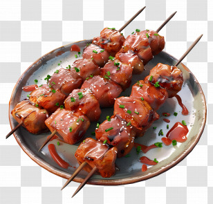 Meat Skewers - Tasty Grilled Skewers With Sauce Transparent PNG