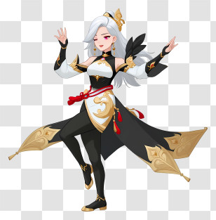 Shenhe - Dancing Fantasy Warrior In Black Transparent PNG