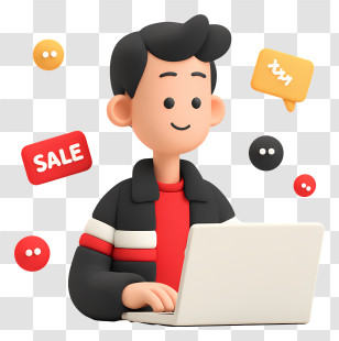 Man Shopping Via Laptop - Young Online Shopper Using Laptop Transparent PNG
