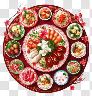 Chinese New Year Menu - Traditional Festive Food Platter With Side Dishes Transparent PNG