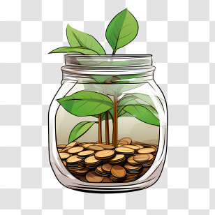 World Thrift Day - Money Jar With Green Plants Symbolizing Financial Growth Transparent PNG