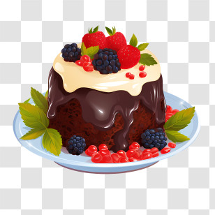 Christmas Pudding - Chocolate Fruit Cake With Berries Transparent PNG
