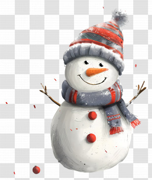 Christmas Snowman - Cheerful Snowman With Red Hat And Scarf Transparent PNG