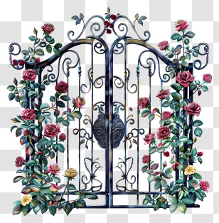 Spring Garden Gate Flowers - Decorative Iron Gate With Roses Transparent PNG
