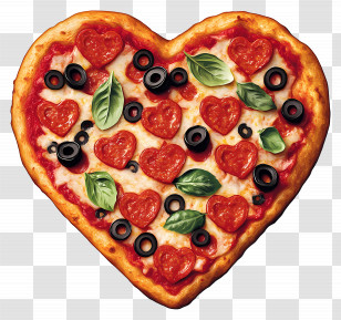Heart Pizza - Heart-Shaped Pizza With Toppings Transparent PNG