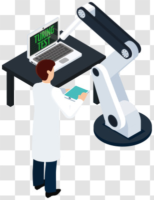 Man In Lab Coat - Turing Test With Robot Arm Transparent PNG