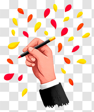Cartoon Hand Holding Pen - Hand Drawing With Colorful Confetti Transparent PNG