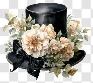 Hat - Vintage Black Hat With Flower Decoration Transparent PNG