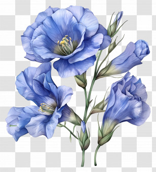 Blue Lisianthus Flower - Beautiful Blue Flowers In Illustration Transparent PNG
