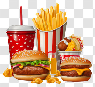Fast Food - Large Fast Food Combo With Drinks And Fries Transparent PNG