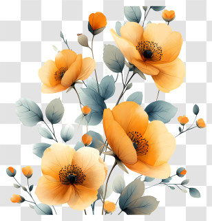 Gold Flowers - Yellow Wildflowers Botanical Illustration Transparent PNG