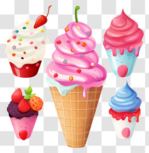 Ice Cream Cones - Colorful Ice Cream And Cones Design Transparent PNG