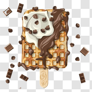 Cartoon - Chocolate-Topped Waffle Stick With White Cream Transparent PNG