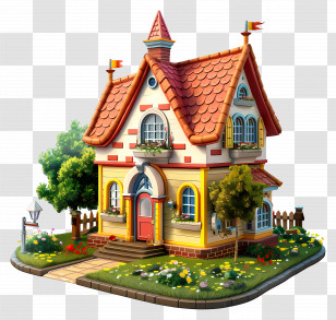 Cartoon School - Colorful Fairytale House Design Transparent PNG
