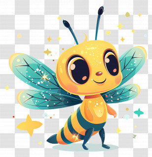 Firefly Queen - Sparkly Yellow Cartoon Bee Illustration Transparent PNG