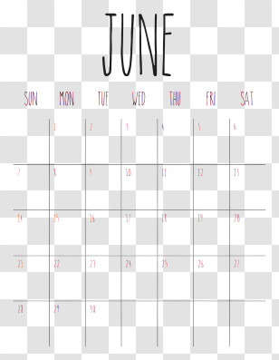 June 2026 Calendar - June Monthly Calendar Transparent PNG
