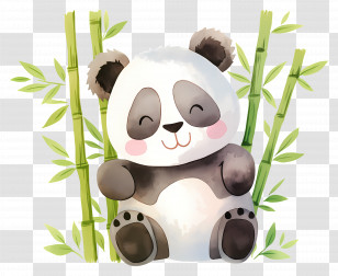 Cute Panda - Smiling Panda With Bamboo Illustration Transparent PNG