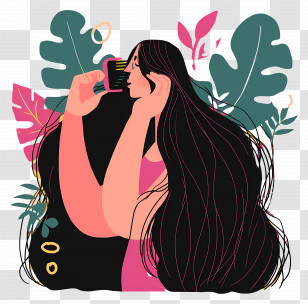Woman Combing Long Hair - Illustration Of Woman Combing Long Hair Transparent PNG