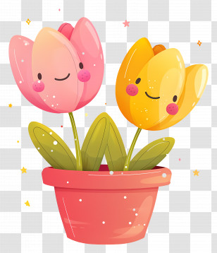Flower Emoji - Smiling Cute Tulip Flowers In A Pot Transparent PNG