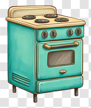 Kitchen Oven - Vintage Teal Stove Illustration Transparent PNG