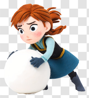 Frozen Anna Pushing Snowball - Cartoon Girl With Snowball In Winter Transparent PNG