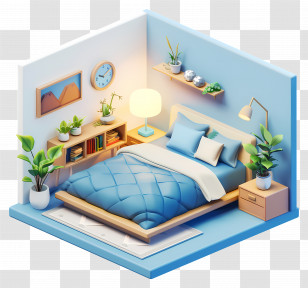 Bed Room - Cozy Bedroom Setup With Modern Decor And Plants Transparent PNG