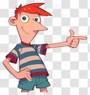 Phineas Flynn - Red-Haired Cartoon Boy In Casual Striped Shirt Transparent PNG