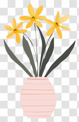 Flowers In Vase - Minimalist Yellow Flowers In A Vase Transparent PNG