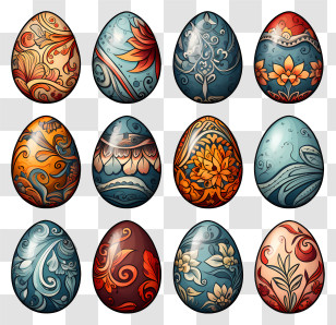 Easter Eggs - Colorful Decorative Easter Eggs With Unique Patterns Transparent PNG