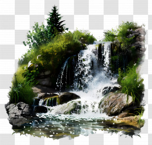 Summer - Beautiful Peaceful Waterfall Scene Illustration Transparent PNG
