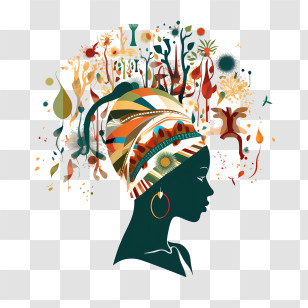 South Africa Heritage Day - Silhouette Of Woman With Headwrap And Nature Elements Transparent PNG