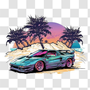 Colors Of The 90s Car
 - Sports Car On A Beach Transparent PNG