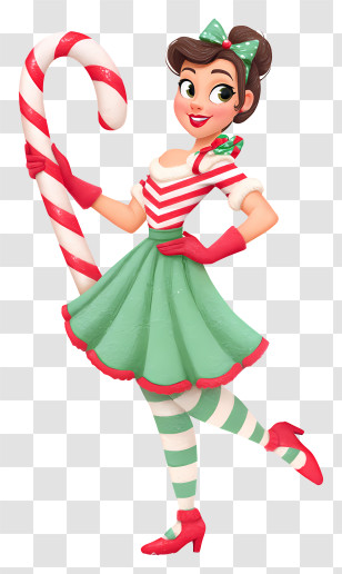 Girl Holding Candy Cane - Candy Cane Christmas Girl Transparent PNG
