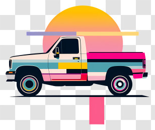 Pickup Truck - Colorful Truck With Sunset Background Transparent PNG