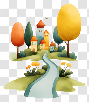 Watercolor Road - Cartoon House In Nature Transparent PNG