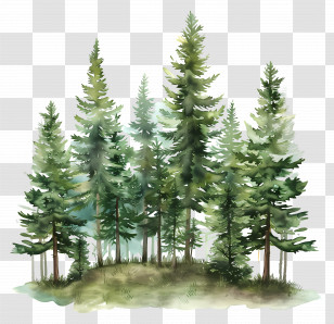 Pine Forest - Illustrated Pine Tree Forest Landscape Transparent PNG