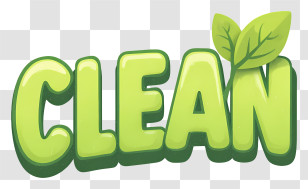 Clean Logo - Green CLEAN Text With Leaves Transparent PNG