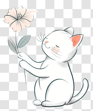 Cat Playing Flowers - Cute Cat Holding A Flower Drawing Transparent PNG